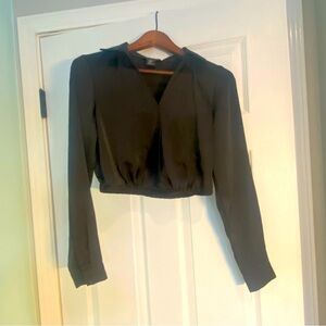 Rachel Zoe black silky collared blouse, XS